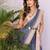 Blue linen printed saree with blouse
