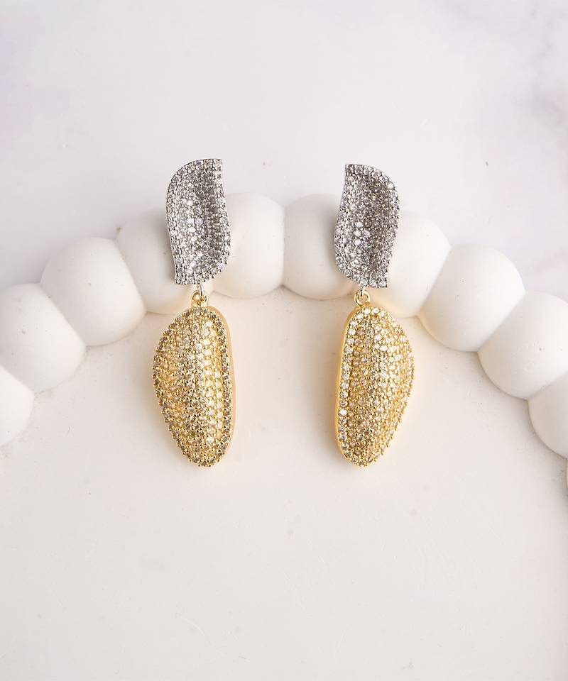 Dual tone statement drop earrings