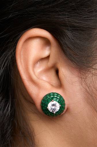 Silver plated green stones stud earrings