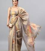 Grey tissue printed saree with blouse