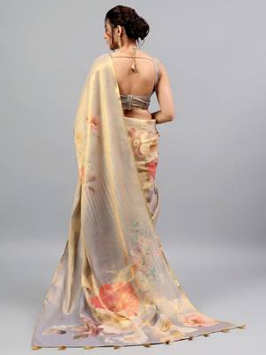 Grey tissue printed saree with blouse 3