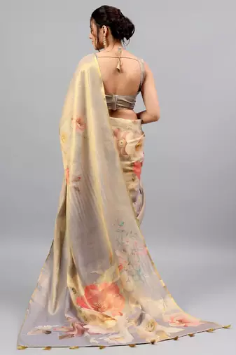 Grey tissue printed saree with blouse