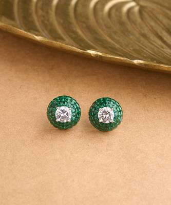 Silver plated green stones stud earrings 2