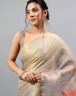 Grey tissue printed saree with blouse 5