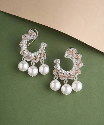 Silver plated white chandelier pearl earrings 1