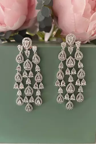 Silver plated chandelier bridal earrings