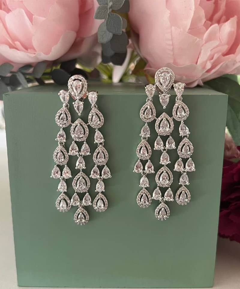 Silver plated chandelier bridal earrings