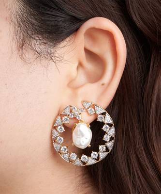 Gold plated white stone hoop earrings 1