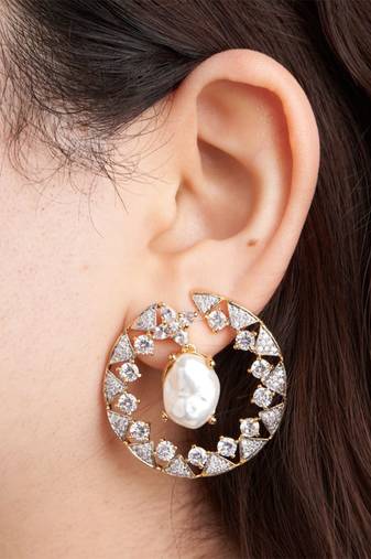 Gold plated white stone hoop earrings