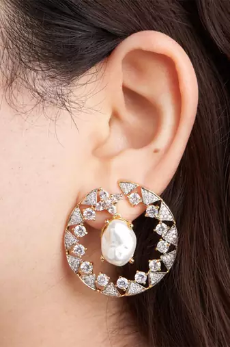 Gold plated white stone hoop earrings