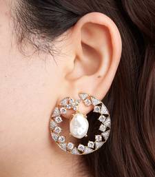 Gold plated white stone hoop earrings