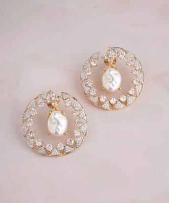 Gold plated white stone hoop earrings 2