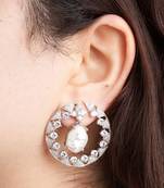 Silver plated white stone black hoop earrings