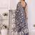 Navy blue linen printed saree with blouse