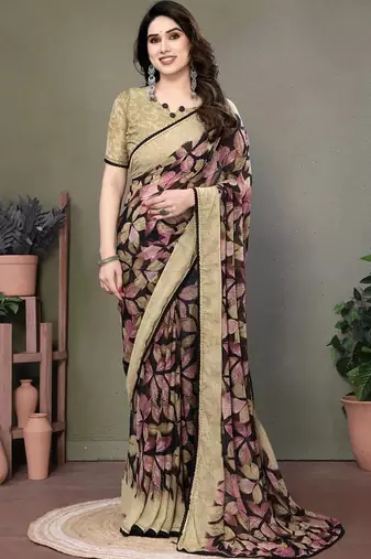 Black chiffon printed saree with blouse