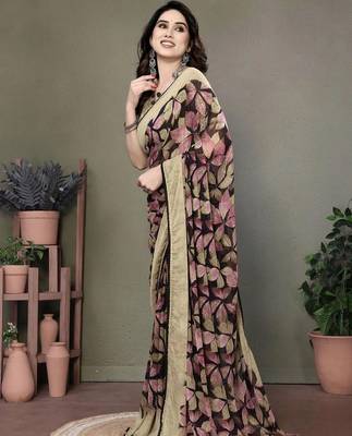 Black chiffon printed saree with blouse 2