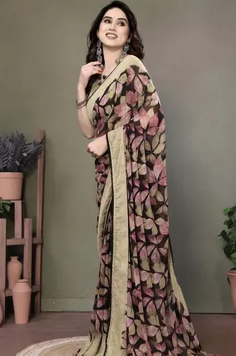 Black chiffon printed saree with blouse