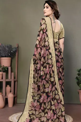 Black chiffon printed saree with blouse