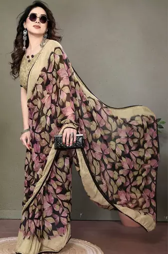 Black chiffon printed saree with blouse