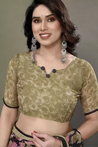 Black chiffon printed saree with blouse