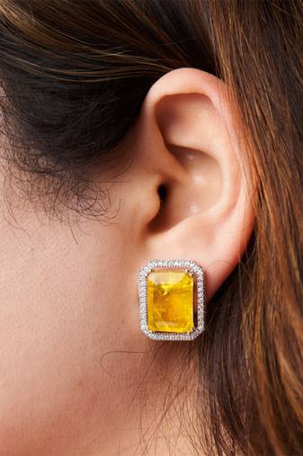 Gold plated yellow stone stud earrings