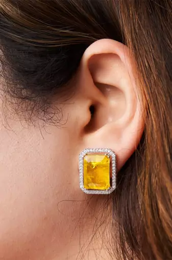 Gold plated yellow stone stud earrings