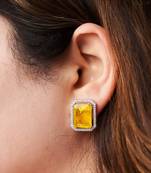 Gold plated yellow stone stud earrings
