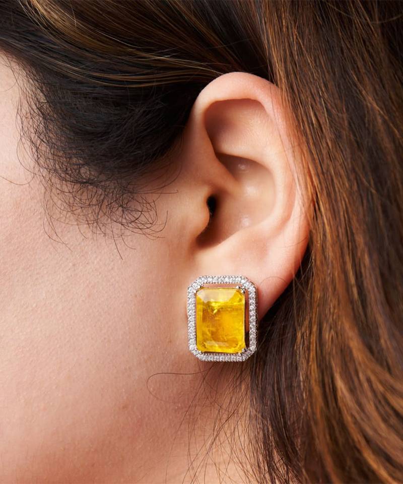 Gold plated yellow stone stud earrings