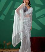 Blue shimmer solid saree with blouse