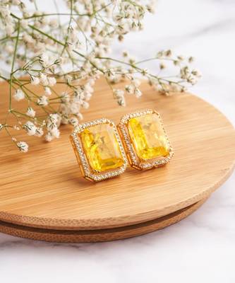 Gold plated yellow stone stud earrings 2