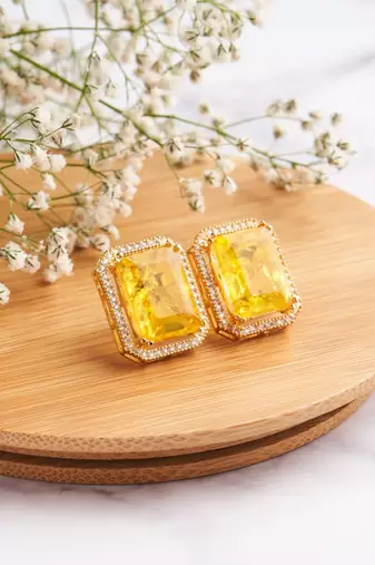 Gold plated yellow stone stud earrings