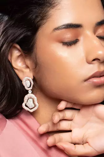 Rose gold plated silver dangler earrings