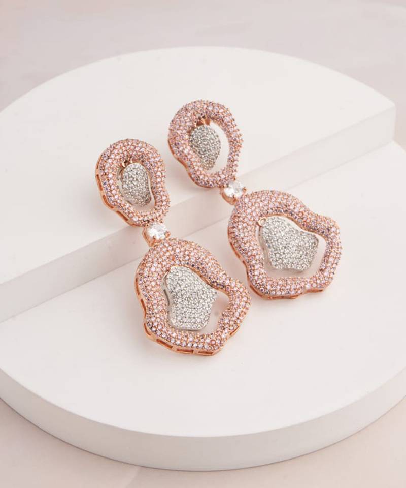 Rose gold plated silver dangler earrings