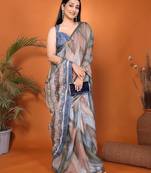 Multicolor linen printed saree with blouse