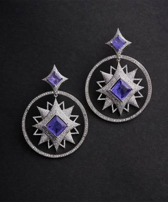 Silver plated violet stone drop earrings 1