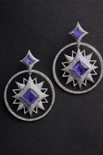 Silver plated violet stone drop earrings