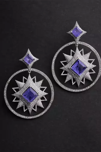 Silver plated violet stone drop earrings