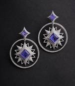 Silver plated violet stone drop earrings