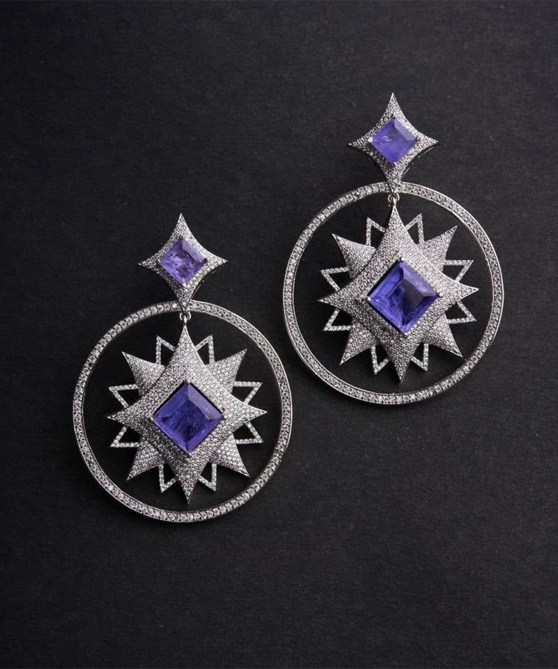 Silver plated violet stone drop earrings