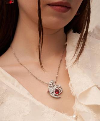 Silver plated red stone butterfly pendant necklace 1