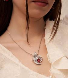 Silver plated red stone butterfly pendant necklace