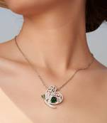 Silver plated green stone butterfly pendant necklace