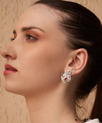 Silver plated ruby red butterfly stud earrings 1