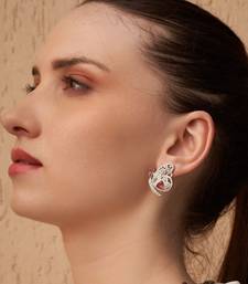 Silver plated ruby red butterfly stud earrings