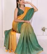 Multicolor linen solid saree with blouse
