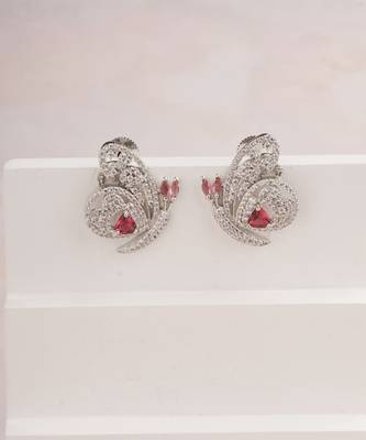 Silver plated ruby red butterfly stud earrings 2