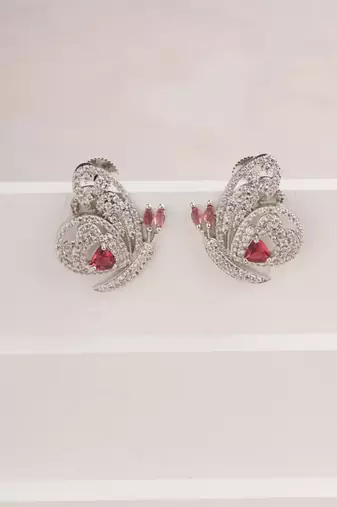 Silver plated ruby red butterfly stud earrings