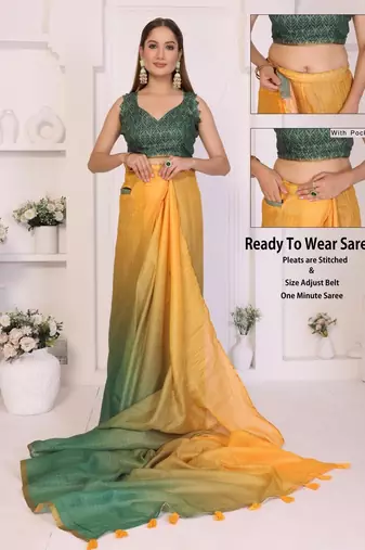 Multicolor linen solid saree with blouse
