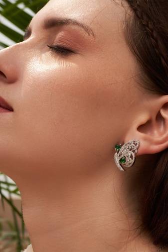Silver plated green butterfly stud earrings