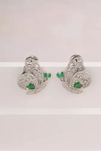Silver plated green butterfly stud earrings
